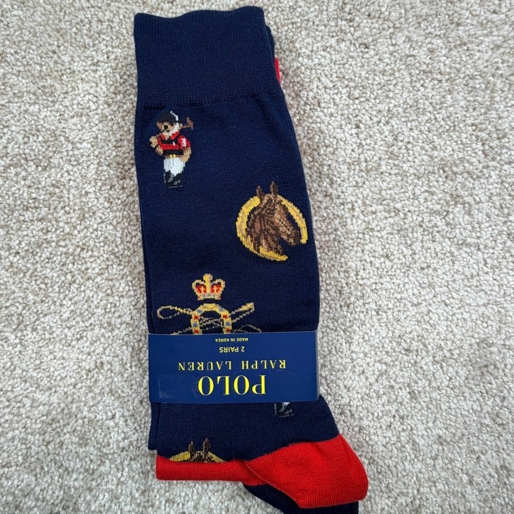 Polo Ralph Lauren Mens 2 Pack Crew Socks Navy Polo Bear Red Pony NWT Size 10-13